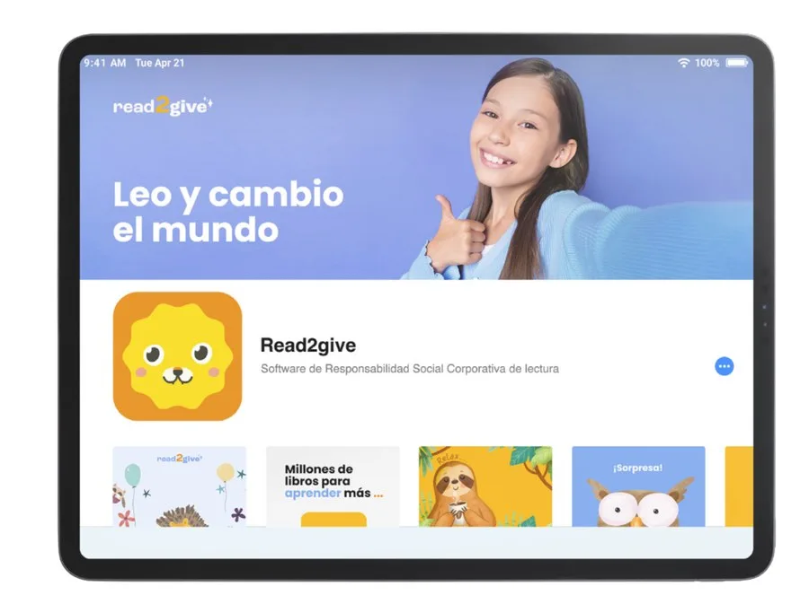 Plataforma read2give en tablet: Leo y cambio el mundo